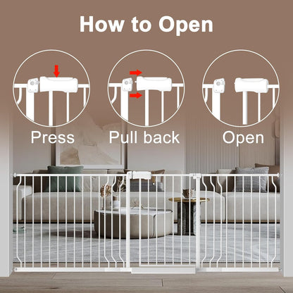 WAOWAO Baby Gate 85.83-95.25" Extra Wide Pressure Mounted Walk Through Swing Auto Close Safety White Metal Toddler Kids Child Dog Pet Puppy for Stairs,Doorways,Kitchen