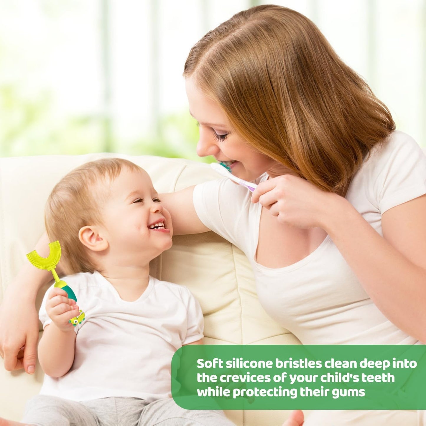 U-Shaped Toothbrush for Kids Ages 2-7， Soft Food-Grade Silicone for Sensitive Gums， 360° Teeth