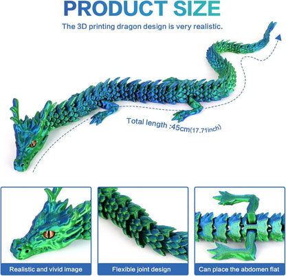 3D Printed Dragon, 17.7 Inch Articulated Dragon, Crystal Dragon, Dragon Fidget Toy, Home Office Decor Executive Desk Toys (Green)