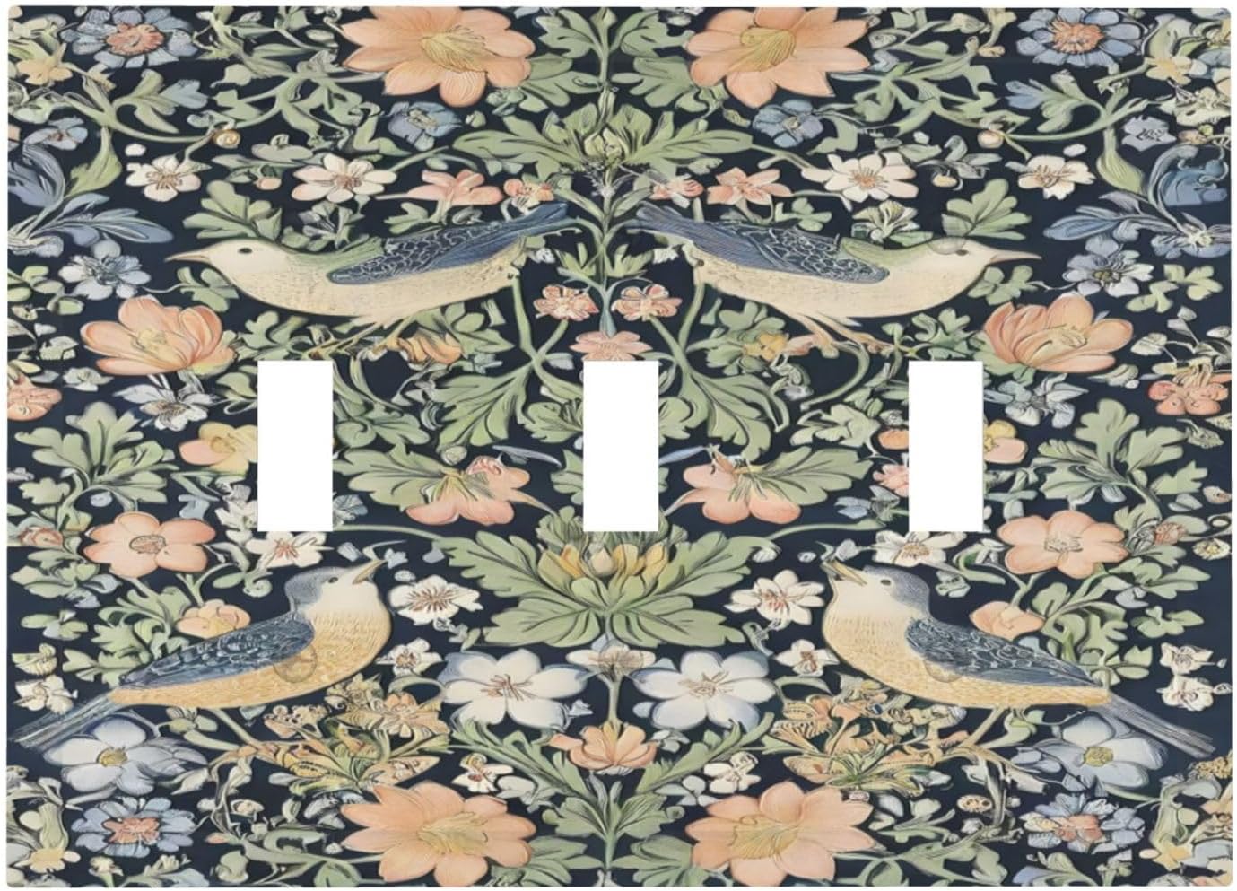 Decorative Switch Covers Plate Rustic Morris Birds Green Leaf Flower 3 Gang Artistic Wall Plate Unique Triple Toggle Light Switch Plate Jumbo Faceplate for Country Bedroom Home Decor