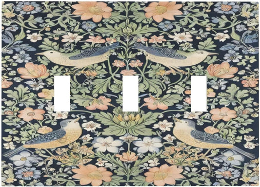 Decorative Switch Covers Plate Rustic Morris Birds Green Leaf Flower 3 Gang Artistic Wall Plate Unique Triple Toggle Light Switch Plate Jumbo Faceplate for Country Bedroom Home Decor