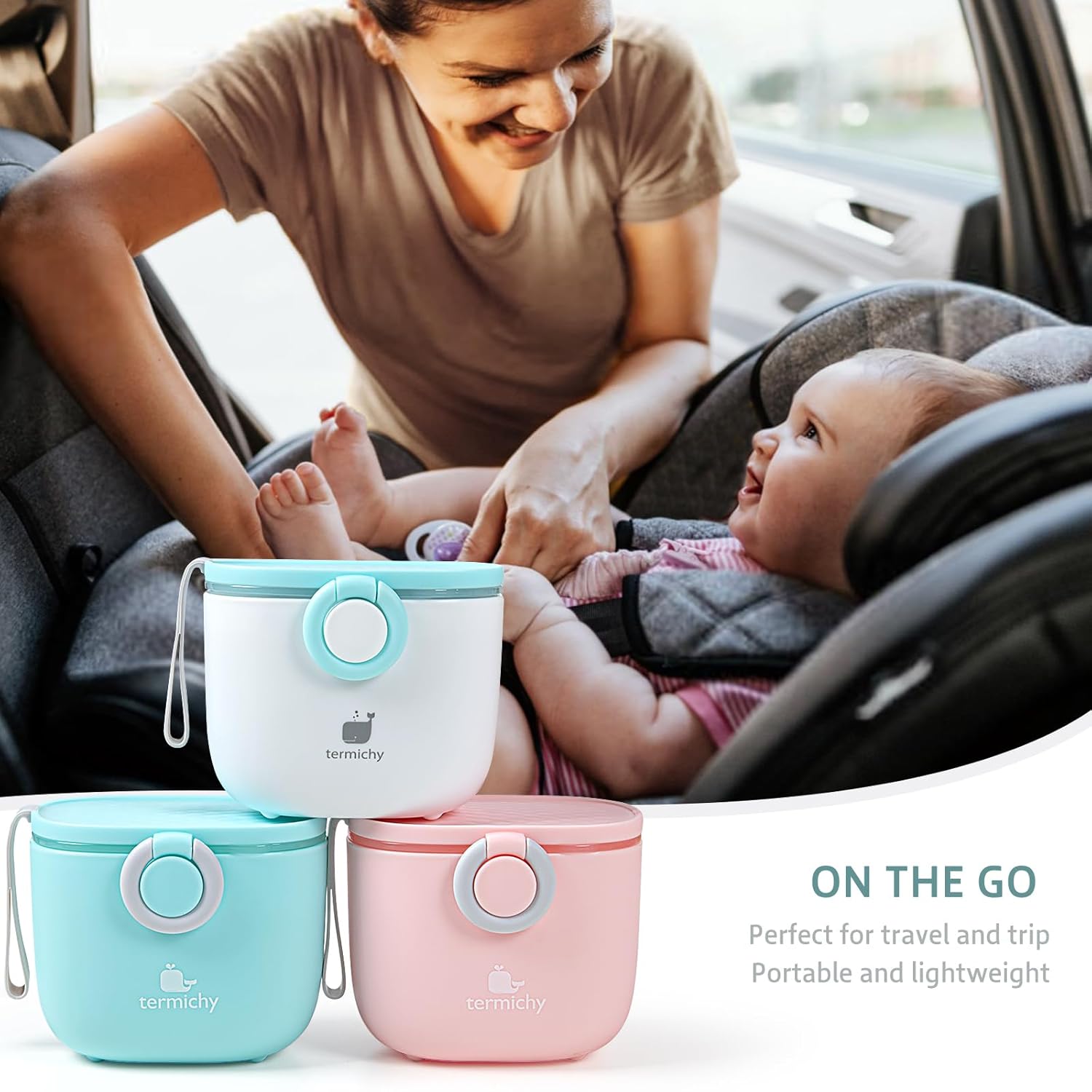 Termichy Baby Formula Dispenser, Portable Milk Powder Dispenser Container with Carry Handle and