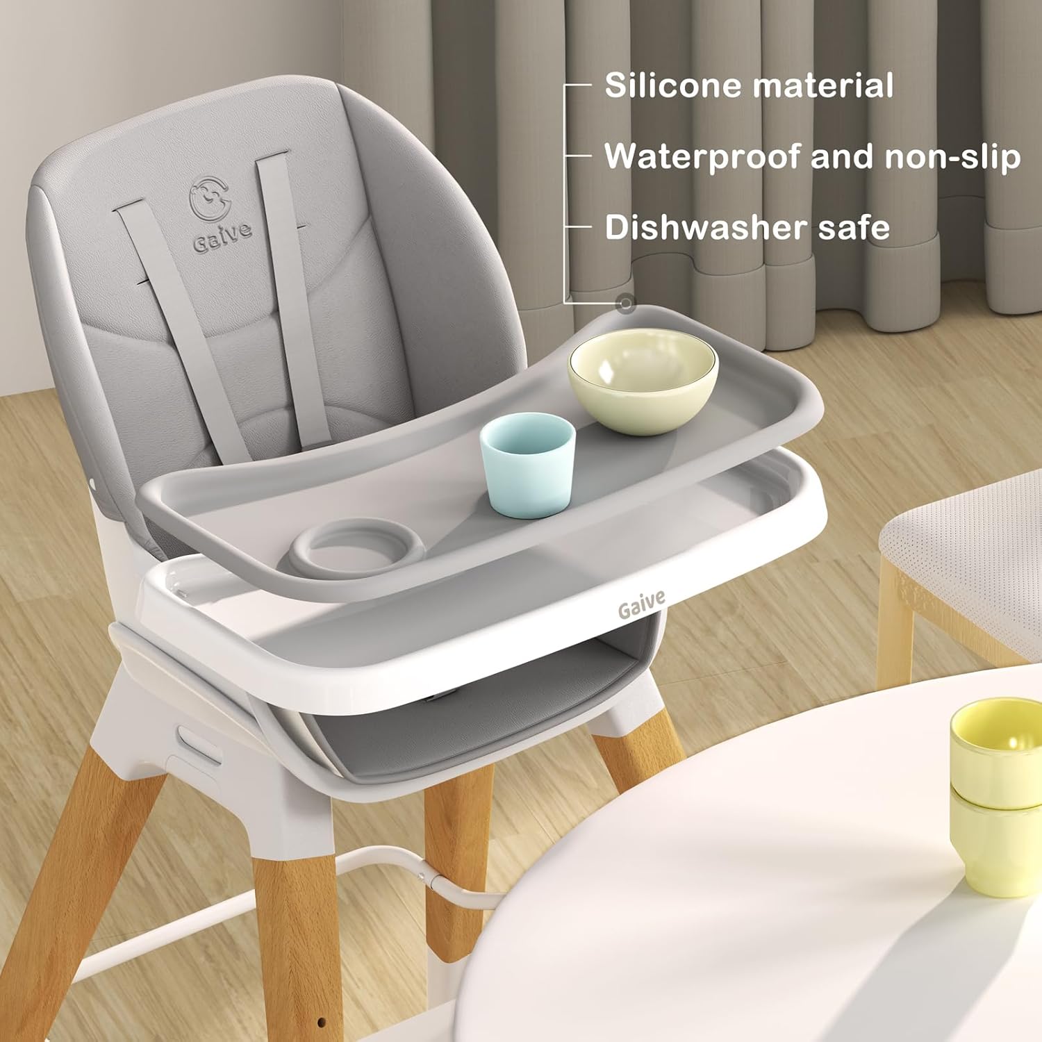 8 in 1 Highchair, Convertible Wooden Baby High Chair with Tray, Adjustable High Chair for Babies