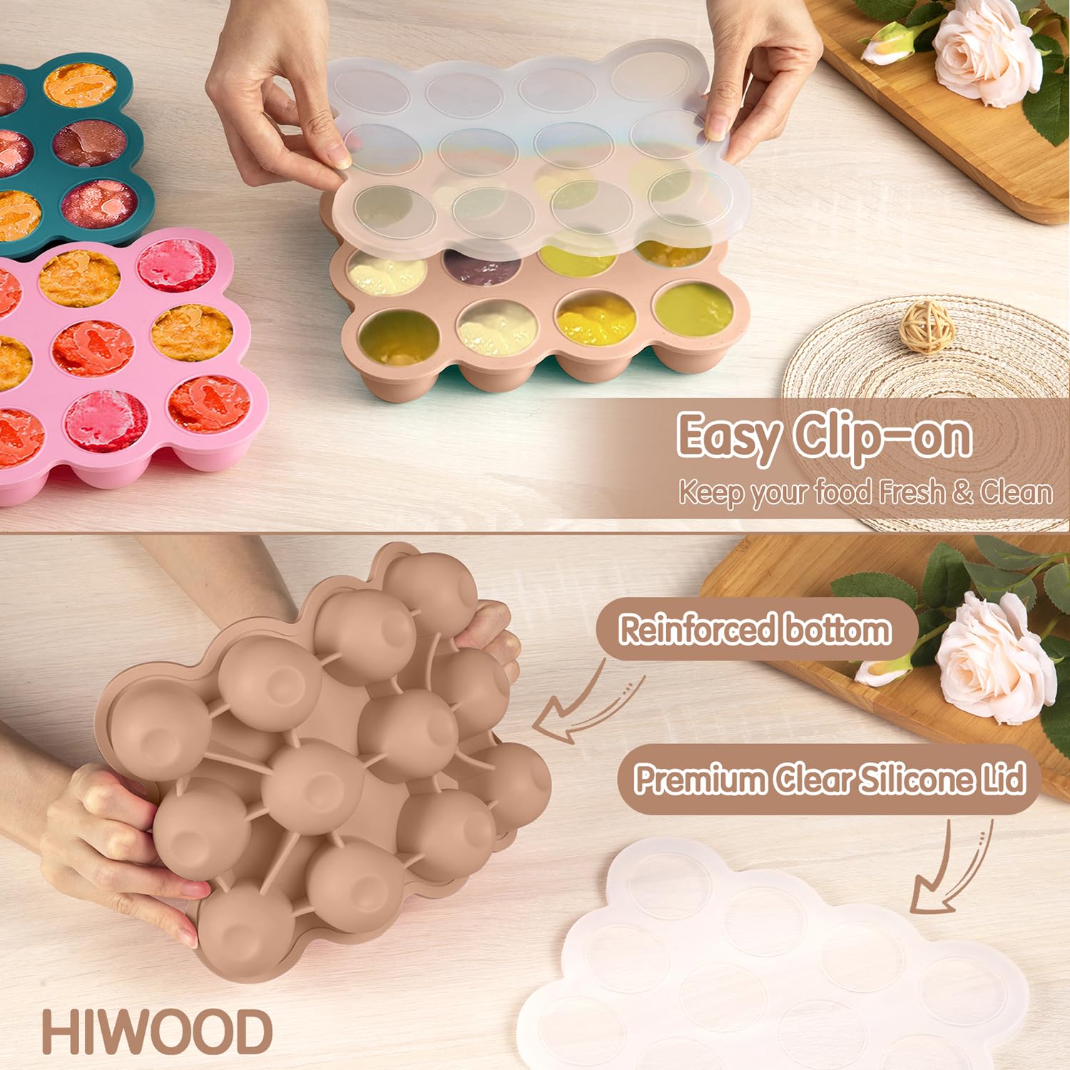 Baby Food Freezer Tray with Clip on Lid, 12 x 1.5 Ounce Baby Food Storage Container, Baby Silicone