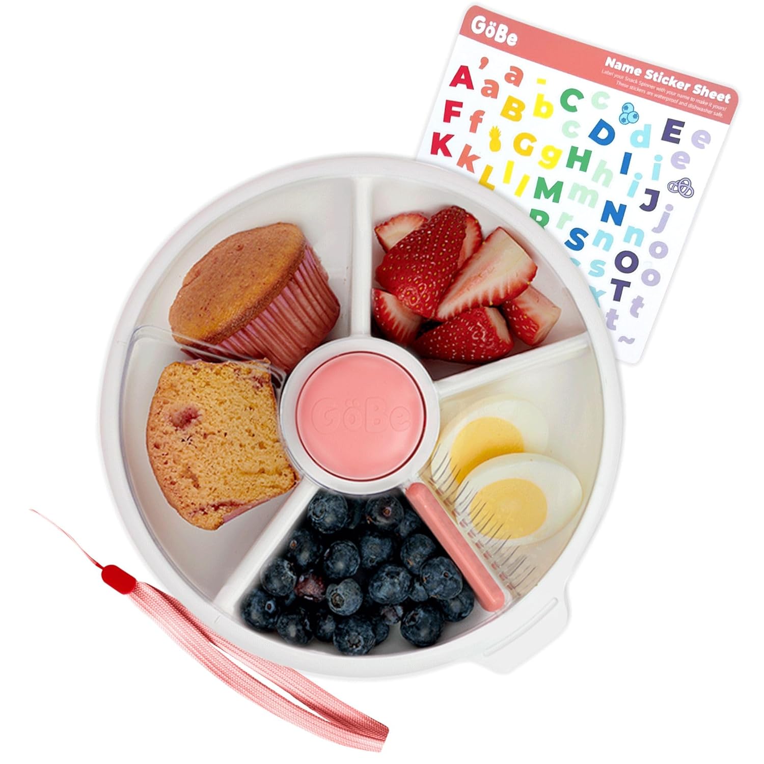 GoBe Kids Large Snack Spinner Slide Bundle with Hand Strap and Sticker Sheet - Reusable Snack