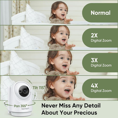 bonoch MegaView Baby Monitor, 10" Video Monitor with 2 Cameras, 10000mAh Battery, Quad Split Screen Baby Monitor with Camera and Audio, VOX Mode, Auto Night Vision, Remote PTZ, Hack Proof