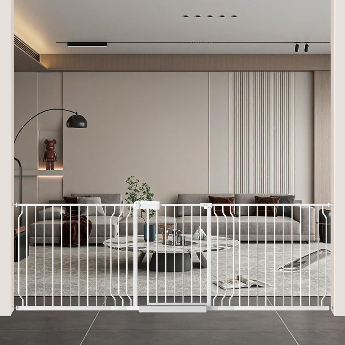 WAOWAO Baby Gate 85.83-95.25" Extra Wide Pressure Mounted Walk Through Swing Auto Close Safety White Metal Toddler Kids Child Dog Pet Puppy for Stairs,Doorways,Kitchen