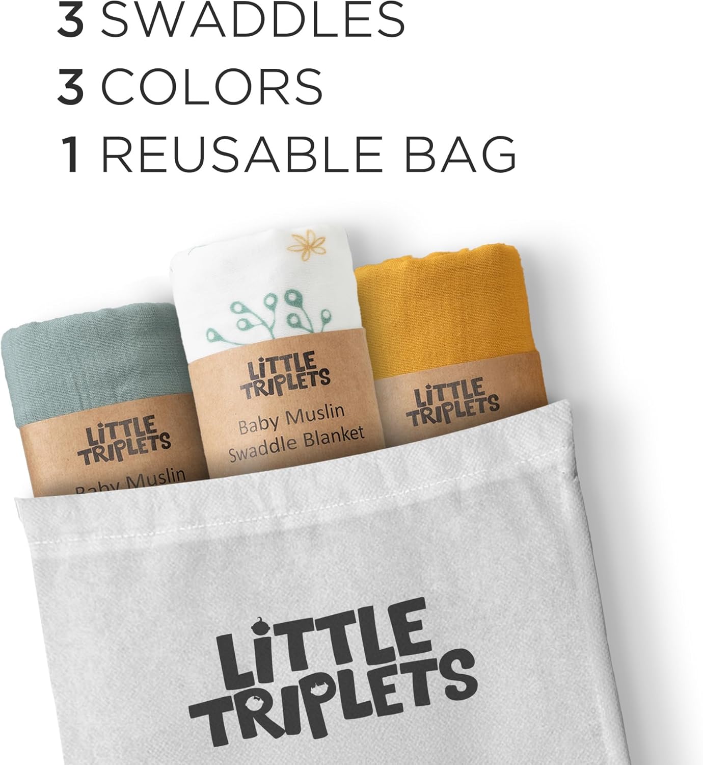 Muslin Swaddle Blankets for Newborns 3 Pack, Soft & Breathable Baby Receiving Blankets 35” x 43”
