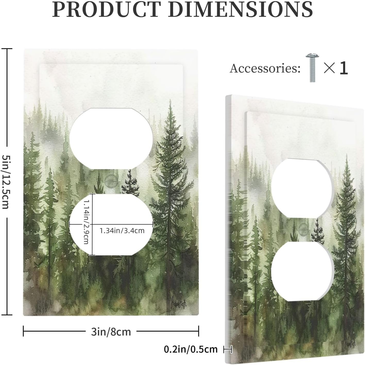 Outlet Covers Green Forest Watercolor Painting Foggy Pine 1 Gang Duplex Wall Plate Decorative Switch Plates Electrical Receptacle Faceplate Light Switch Cover for Bedroom living Room Decor