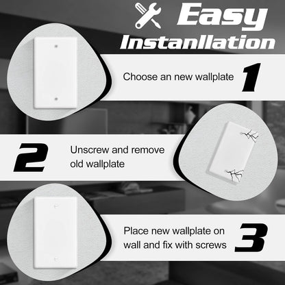 Decorator Wall Plate Blank Switch Plate Outlet Cover,Unbreakable Polycarbonate Thermoplastic, White (4-Pack, Single Blank-White)