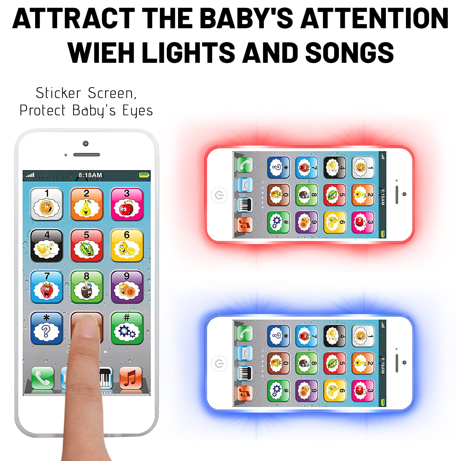 Wolmund Toy Learning Play Cell Phone with 8 Functions and Dazzling Lights Interactive Toy for