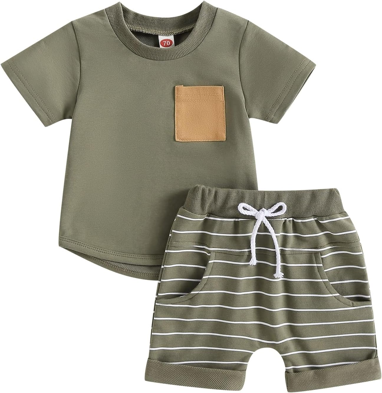 fhutpw Baby Toddler Boy Clothes Summer Outfits 6 12 18 24 Months Patchwork Short Sleeve T Shirt & Shorts Sets with Pockets