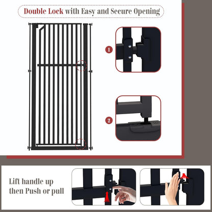 Glaf Extra Tall Pet Gate 63" Pressure Mounted Cat Door Safety Metal Cat Gate Adjustable Width Dog Door Auto-Close Dog Gates for Doorways, Stairs, Kitchen, Hallway (Black, 29.92-33.46")