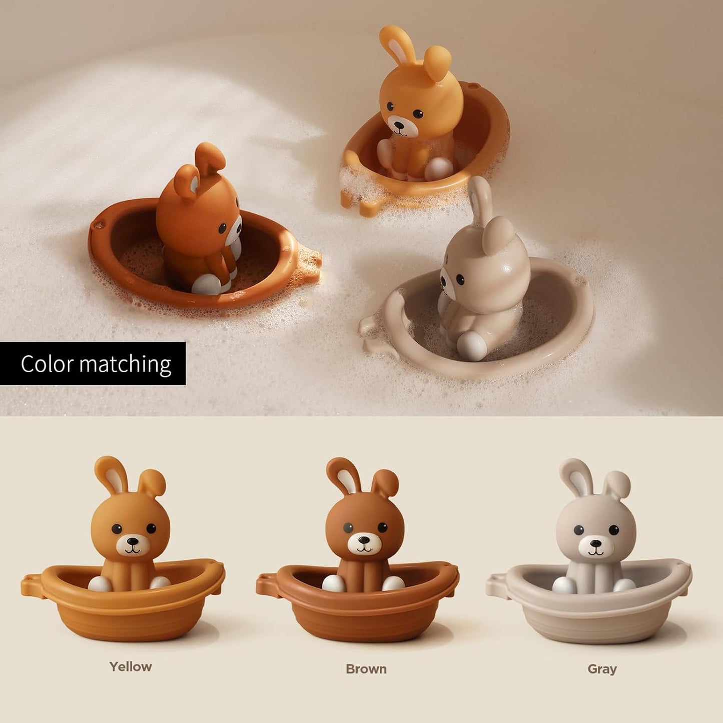 Nueplay Bathtub Toys for Toddlers 18M+，Baby Bath Toys with Animal Finger Puppets，Stackable Boat