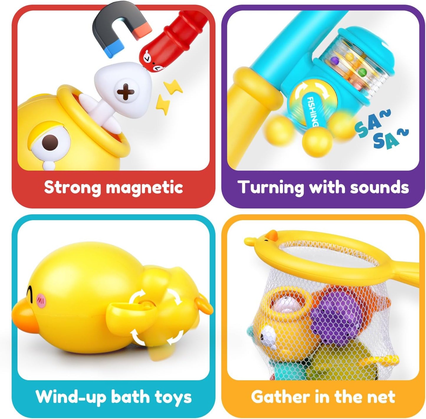 Baby Bath Toys for Kids Ages 1-3, Magnetic Fishing Games with Floating Bathtub Wind-Up Toys &