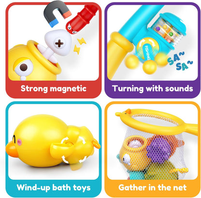 Baby Bath Toys for Kids Ages 1-3, Magnetic Fishing Games with Floating Bathtub Wind-Up Toys &