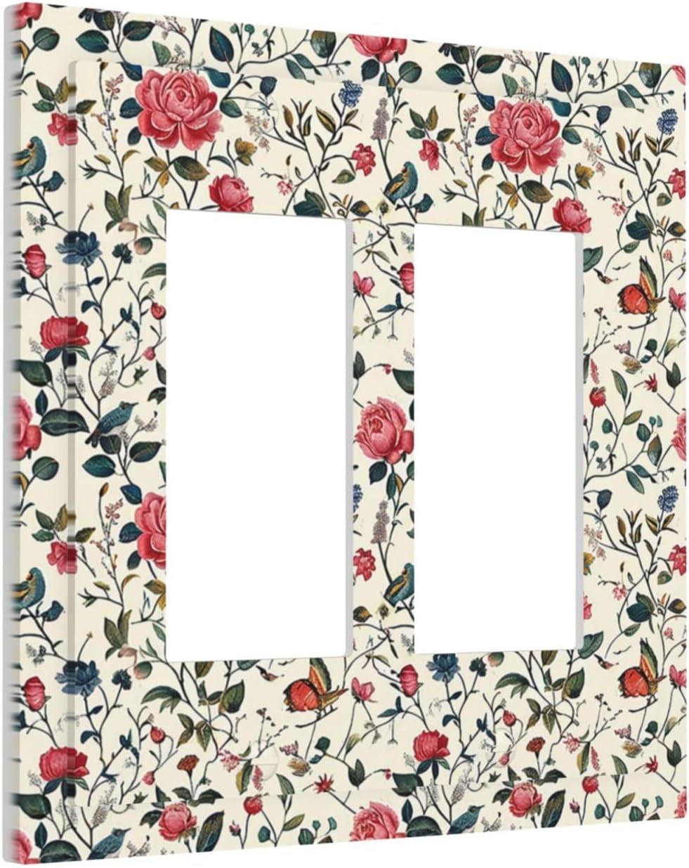 Decorative Outlet Covers Vintage Flowers Rose Leaf Bird Butterfly 2 Gang Double GFCI Rocker Electrical Wall Panels Light Switch Cover Plate for Bedroom living Room Decor