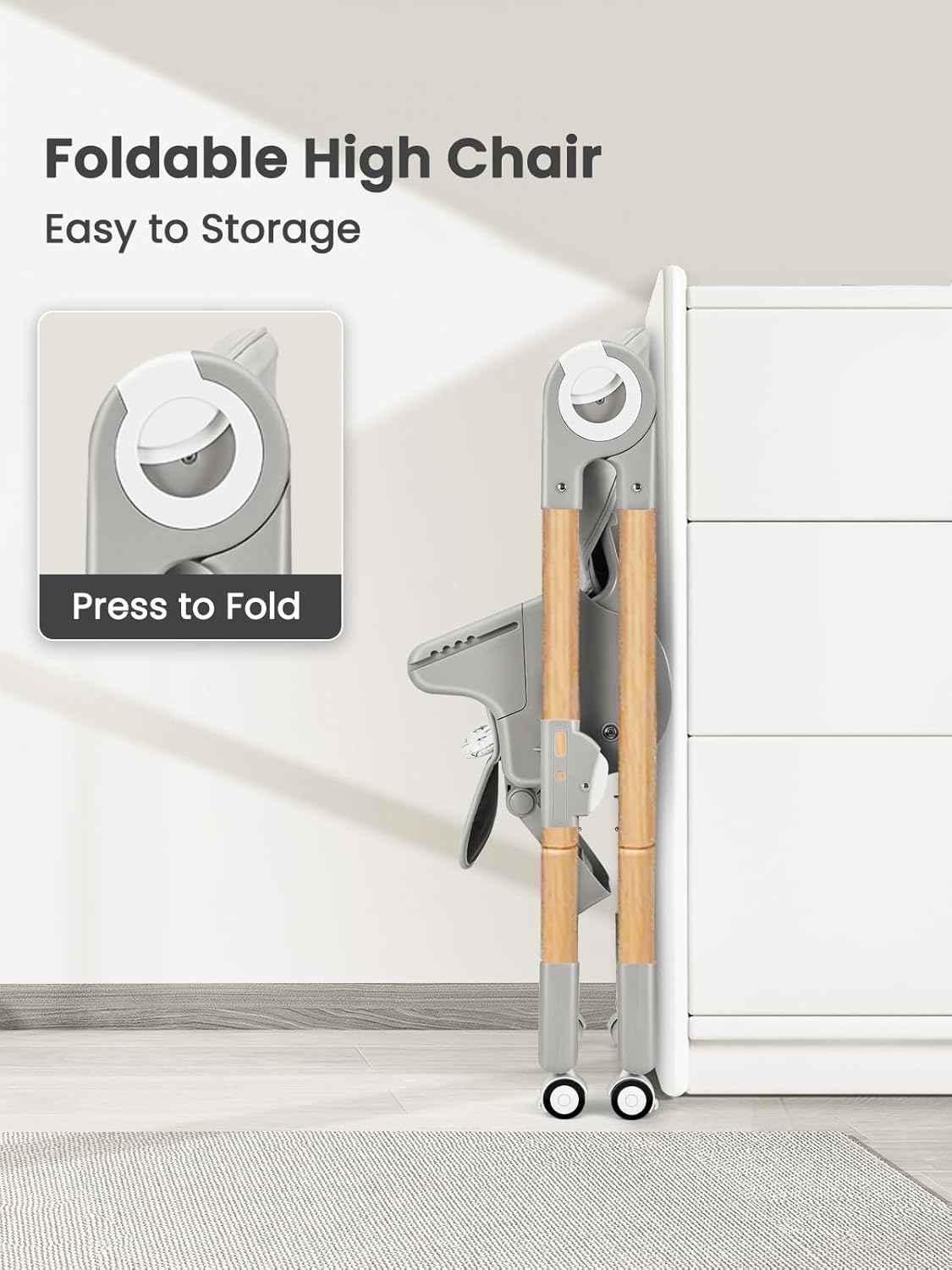 Foldable High Chair with Soft Cushion, High Chairs for Babies and Toddlers, Height Adjustable
