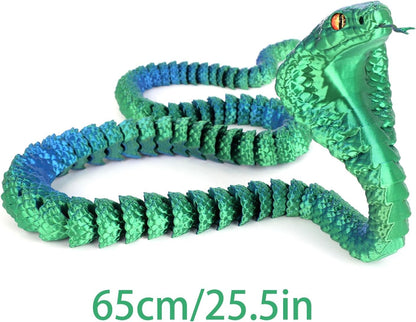 25" 3D Printed Snake, 3D Printed Fidget Animals,3D Crystal Snake Flexible Joints Home Decor Executive Desk Toys,Home Office Decor Executive Desk Toys for Autism/ADHD (Black (Blue)