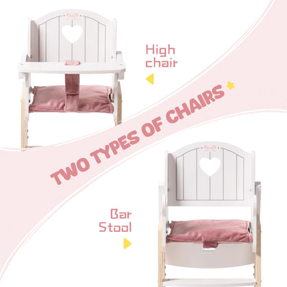 ROBUD Play High Chair, Pretend Play High Chair with Cushion, Movable Table, Wooden Baby Doll