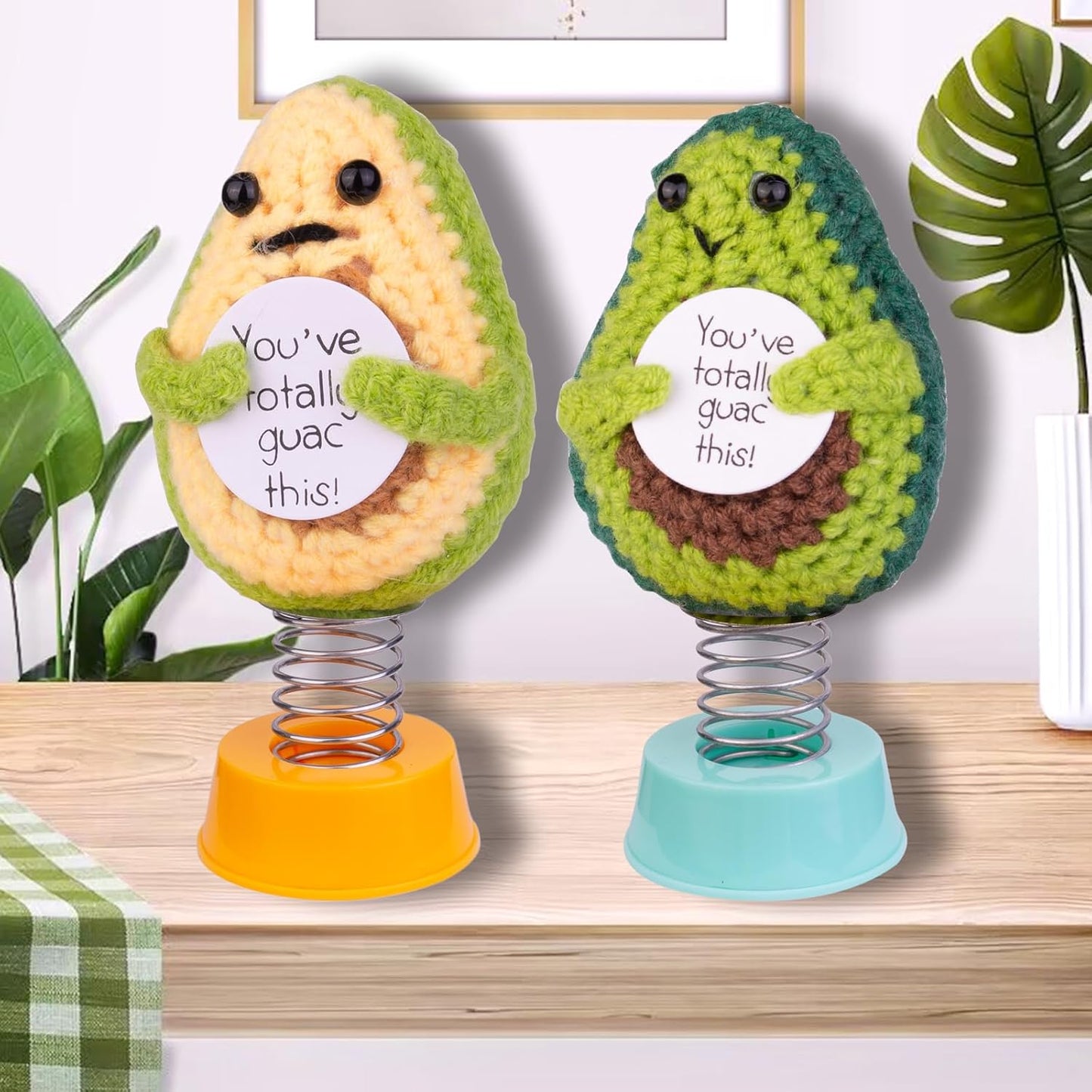 Funny Positive Shaking Avocado Knitting Doll, Handmade Emotional Support Crochet Avocado Car Ornament Gift with Base for Car Interior Home Office Desk Decoration, Dark Avocado