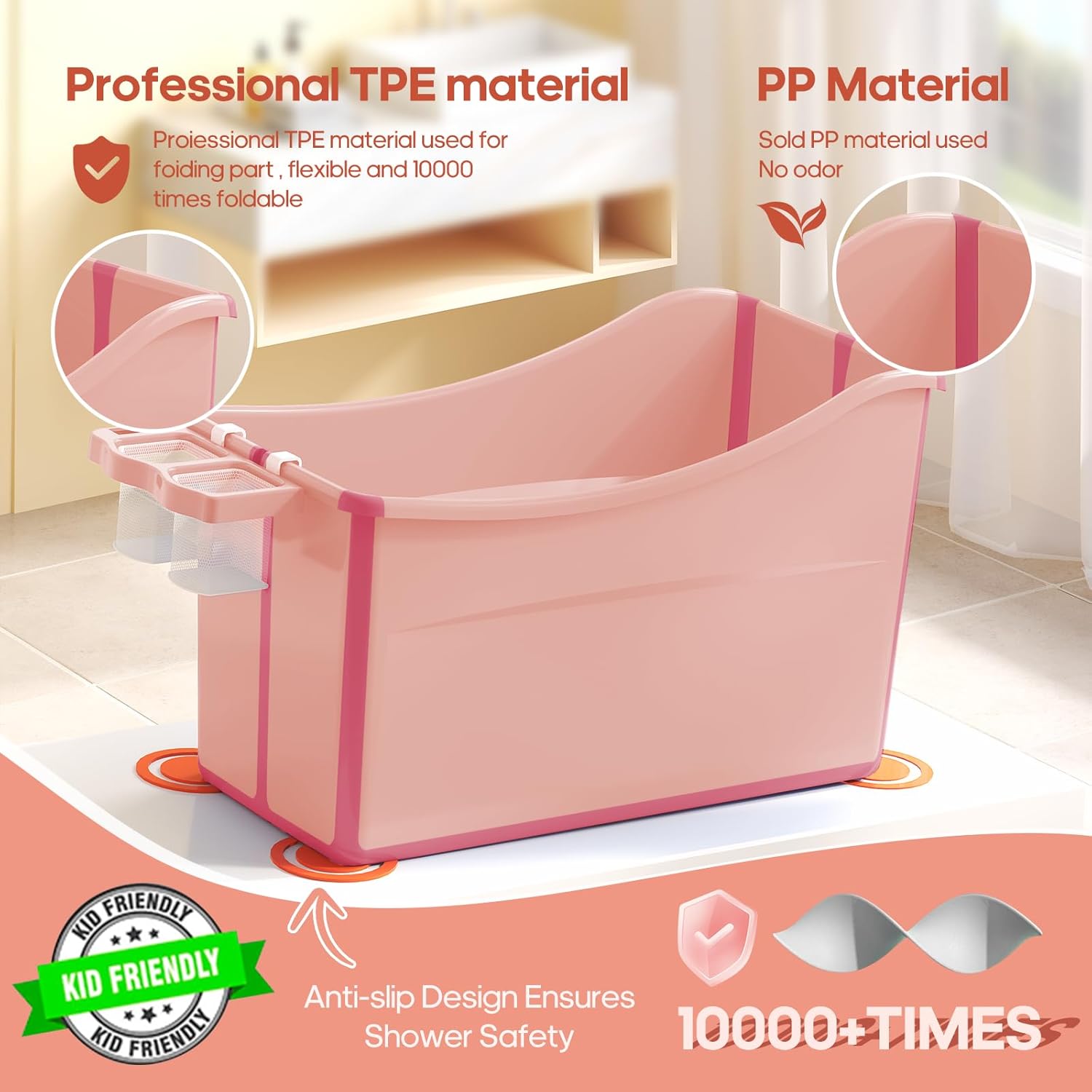 Collapsible Baby Bathtub Foldable Bathtub for Toddler Portable Large Foldable Bath Tub Bathtub for