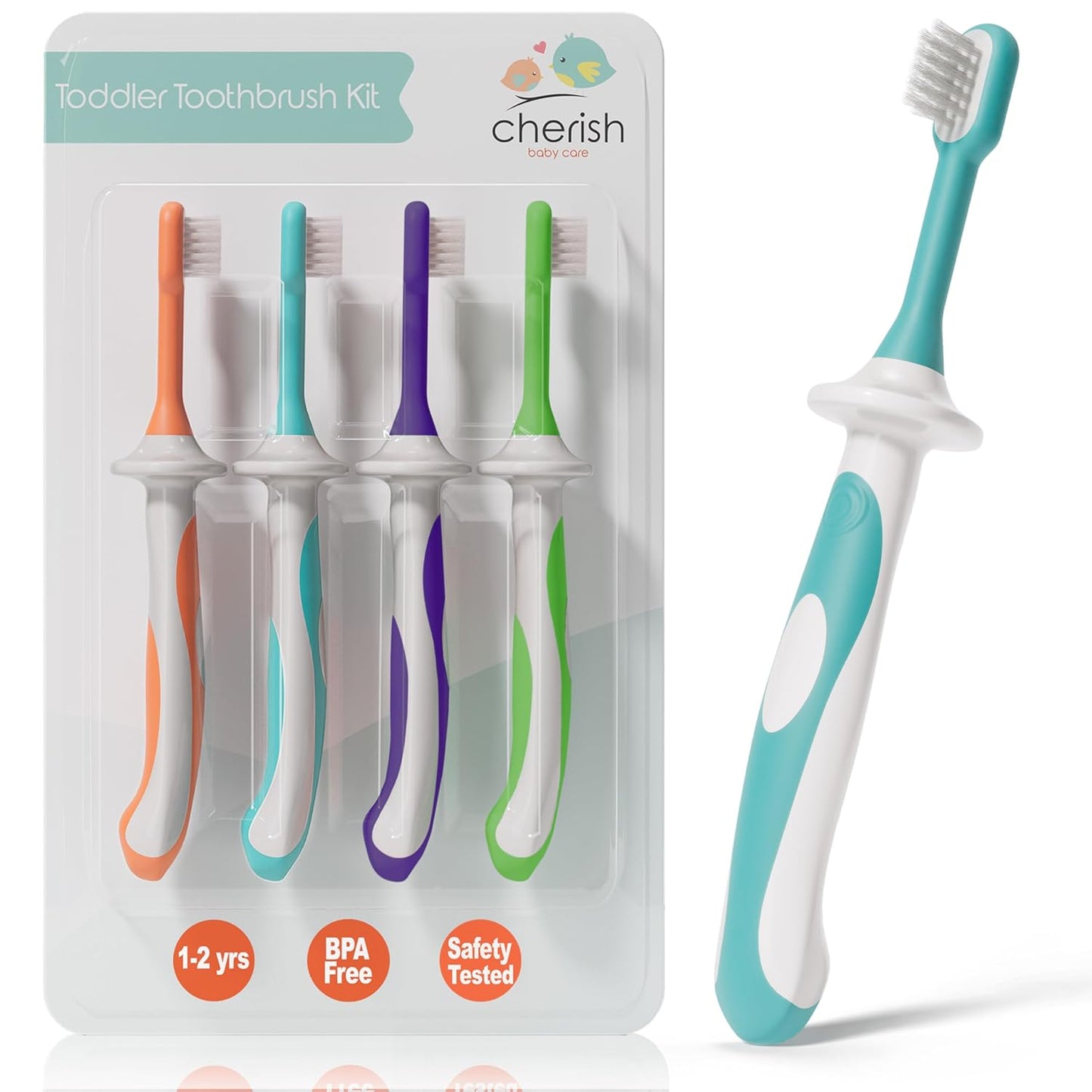 Cherish Baby Care Toddler Toothbrushes 1-2 Years (4-Pack) - BPA-Free & Safety-Tested Kids