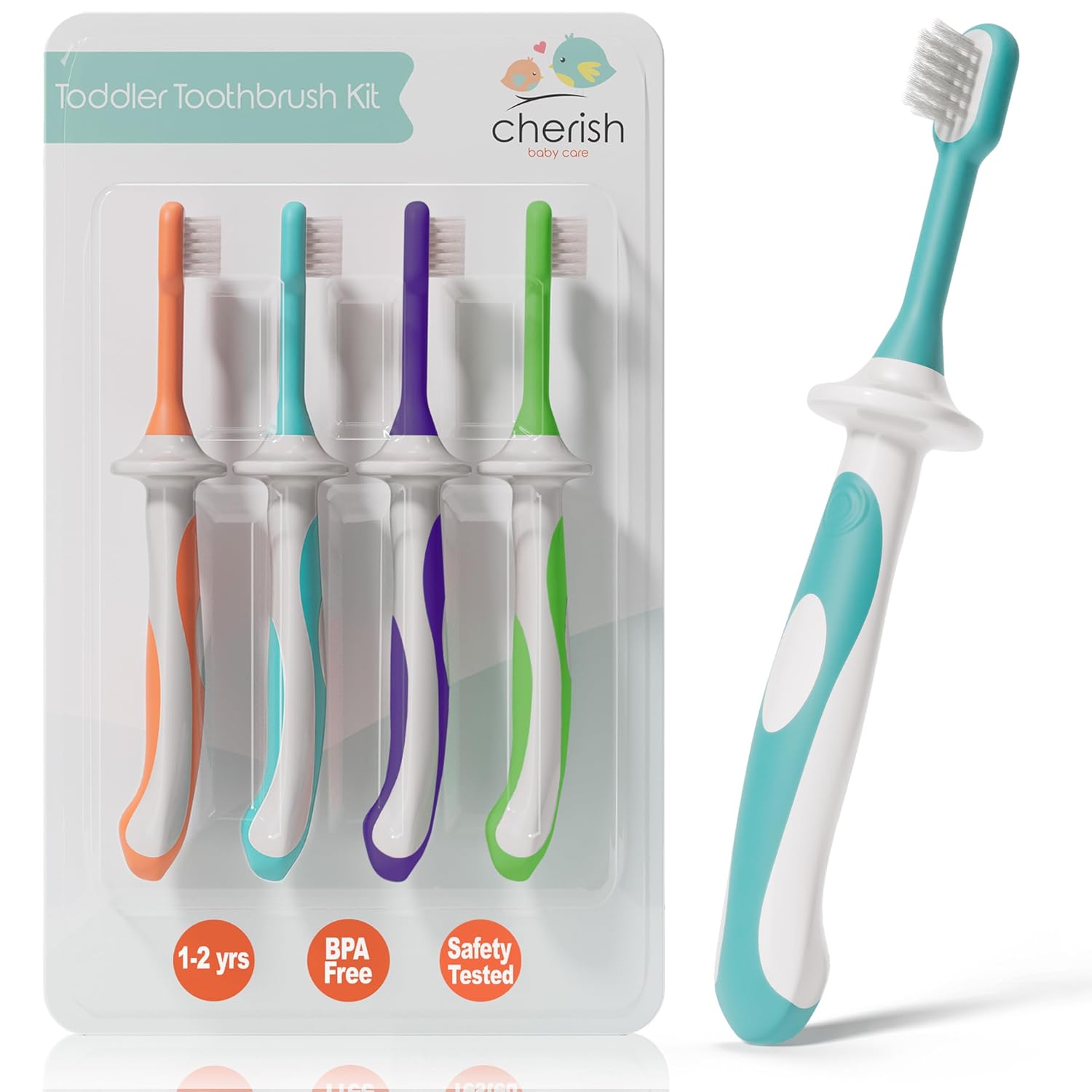 Cherish Baby Care Toddler Toothbrushes 1-2 Years (4-Pack) - BPA-Free & Safety-Tested Kids