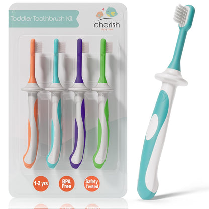 Cherish Baby Care Toddler Toothbrushes 1-2 Years (4-Pack) - BPA-Free & Safety-Tested Kids