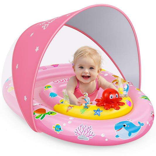 EZIGO Baby Pool Float with UPF50+ Canopy, Infant Swim Floats 6-36 Months