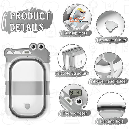 MoreFeel Collapsible Baby Bathtub for Newborn with Thermometer & 1 Hooded Towel & 1 Soft Floating