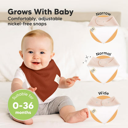 KeaBabies 8-Pack Bandana Bibs for Baby Girls, Boys - Organic Cotton Baby Bibs for Drooling & Teething Newborn, Toddler, Infant 0-36 Months, Extra Soft, Absorbent Cloth with Snaps (Sahara)