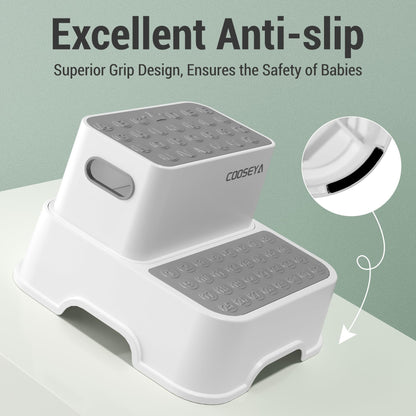 COOSEYA 2 Step Stools for Kids,Toddler Step Stool for Bathroom Sink,No-Slip Double up Stepping for