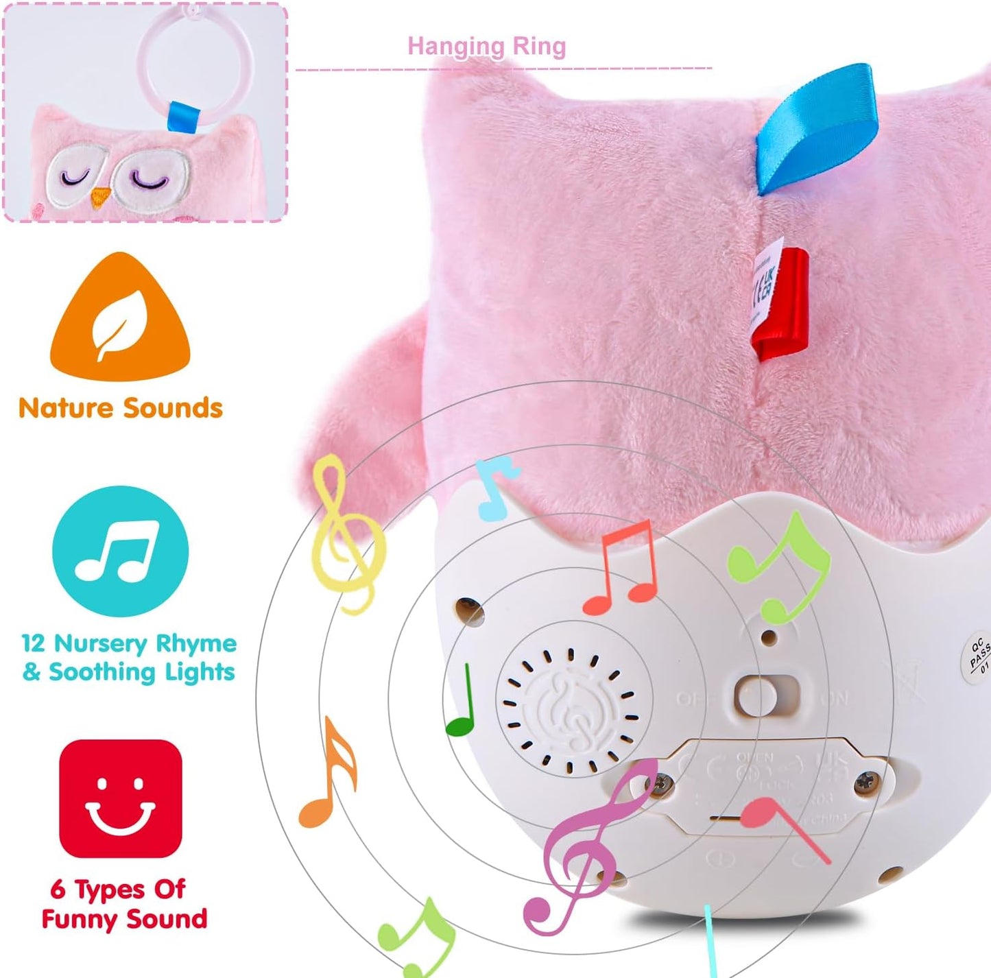 Baby Toys 0-6-12 Months, Plush Owl Stuffed Animal Musical Toys with Light & Sounds, Infant Roly-Poly Sensory Birthday Easter Egg Gift for Newborn Boys & Girls
