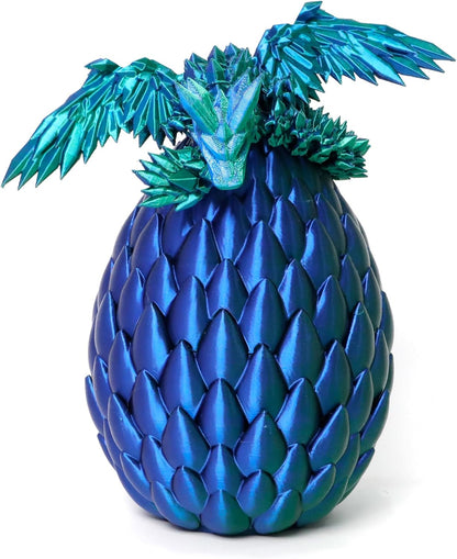 3D Printed Dragon Egg, Flying Articulated Dragon in Eggs, Flexible Joints Home Decor Executive Desk Figurine (Green Mix Blue)
