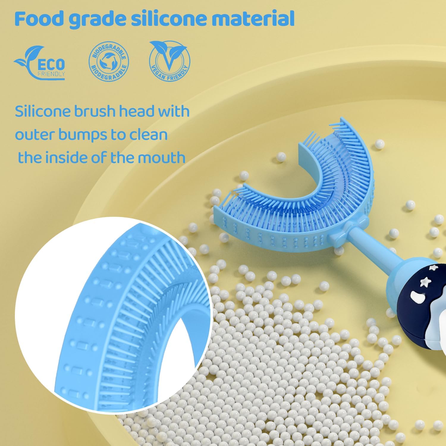 U-Shaped Toothbrush for Kids Ages 2-7， Soft Food-Grade Silicone for Sensitive Gums， 360° Teeth
