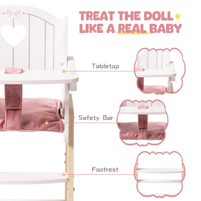 ROBOTIME Wooden Baby Doll High Chair for 18 Inch Dolls, Pink