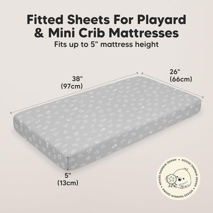 2-Pack Mini Crib Sheets Fitted - 38x26 Pack N Play Sheets for Pack and Play Mattress, Organic