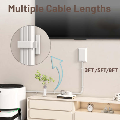 8FT Flat Plug Extension Cord with 3 Outlet Power Strip,Ultra Thin Outlet Concealer with Outlet Covers Baby Proofing,Flat Face Outlet Extender for Home,Bedroom,Kitchen with ETL Listed,White