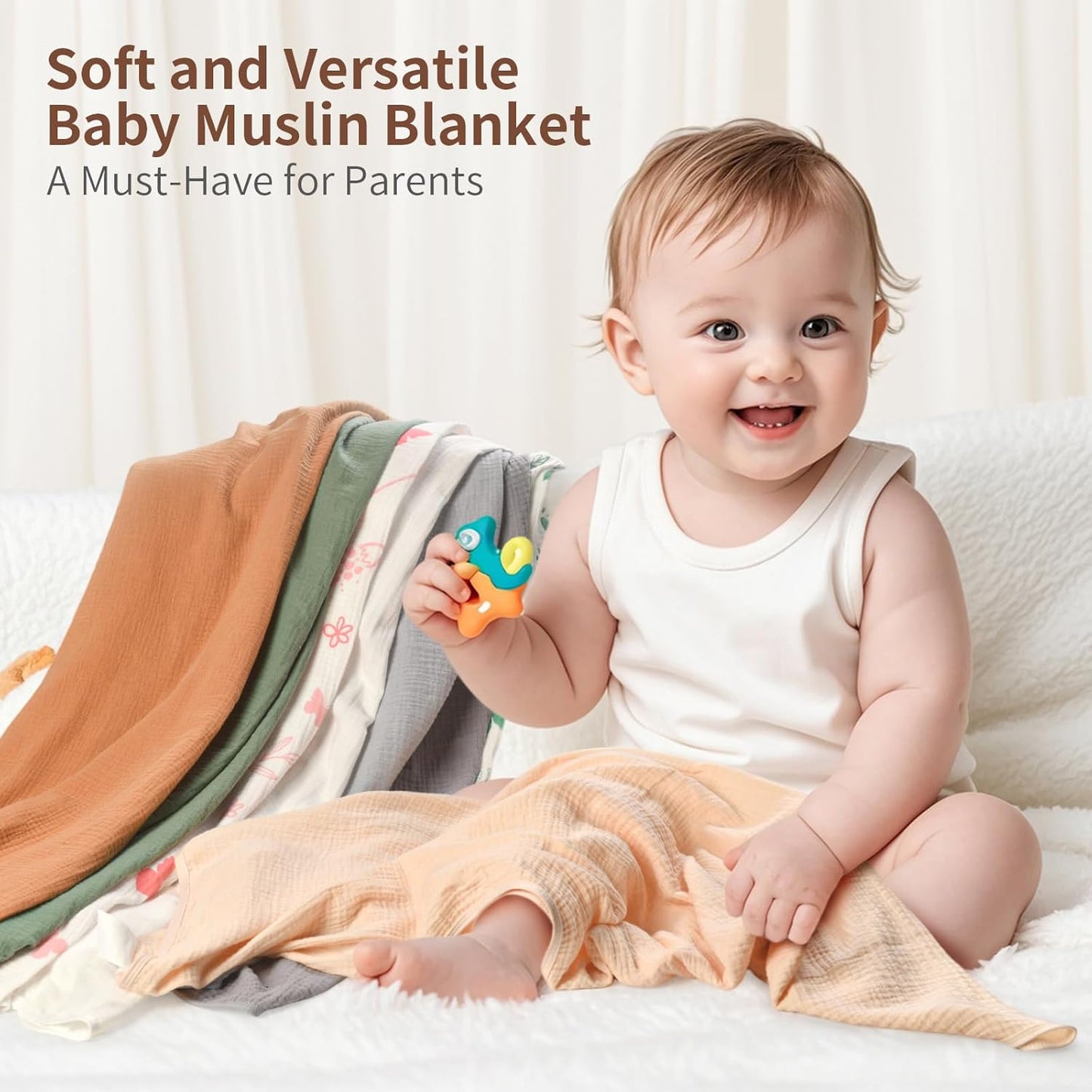 Muslin Swaddle Blankets for Newborn, 2 Pack Breathable Soft Receiving Blanket, Large 41 x 41 inches