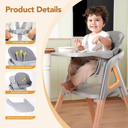 CoziBB Baby High Chair, 6 in 1 Convertible Growing Baby Highchairs for Babies and Toddlers, Baby