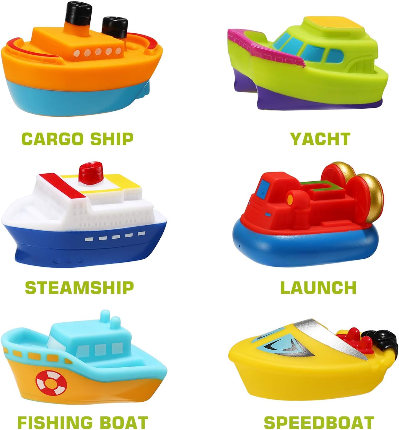 Bath Toys, 6 Packs Light up Boat Floating Rubber Set, Flashing Color Changing Light in Water, Tub