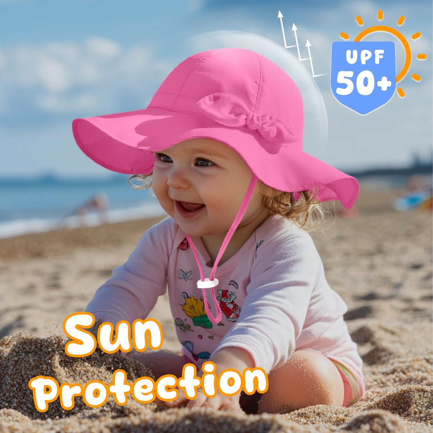 Baby Sun Hat Toddler Girl Beach Hat Adjustable Outdoor Summer Hat UPF 50+ Sun Protection Wide Brim Infant Kids