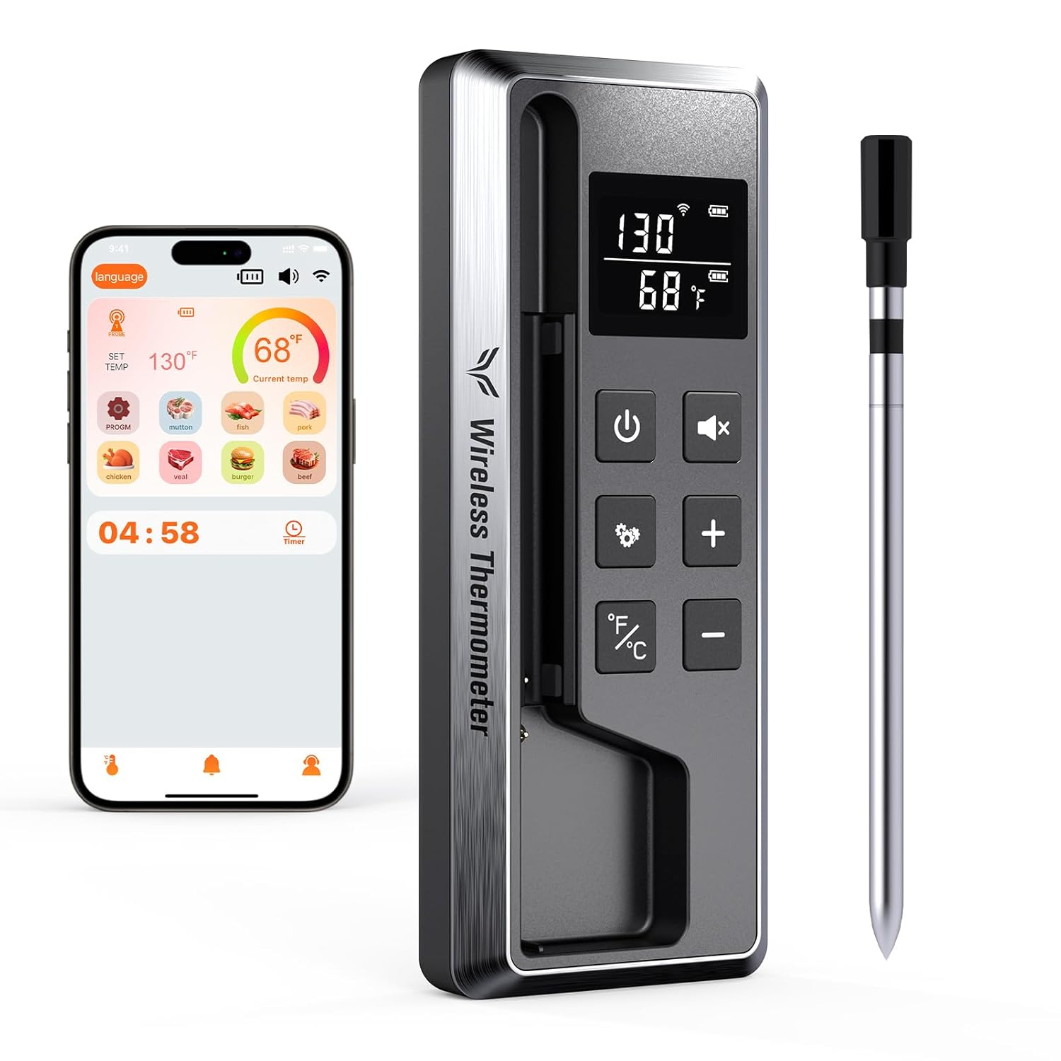 Meat Thermometer Digital Wireless, 800FT Long Range Bluetooth Cooking Thermometer, Food Thermometer