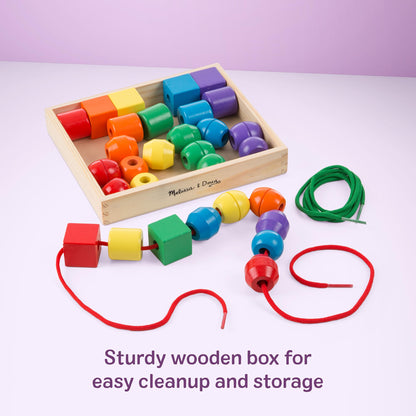 Melissa & Doug Primary Lacing Beads - Educational Toy with 30 Wooden Beads and 2 Laces for