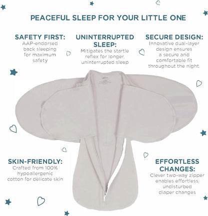 LullaBaby "Double Dream Swaddle: Exclusive Dual Wing Design, Pediatrician-Endorsed, Ultra-Soft Cotton, 2-4 Months, 12-20 lbs - White Sand