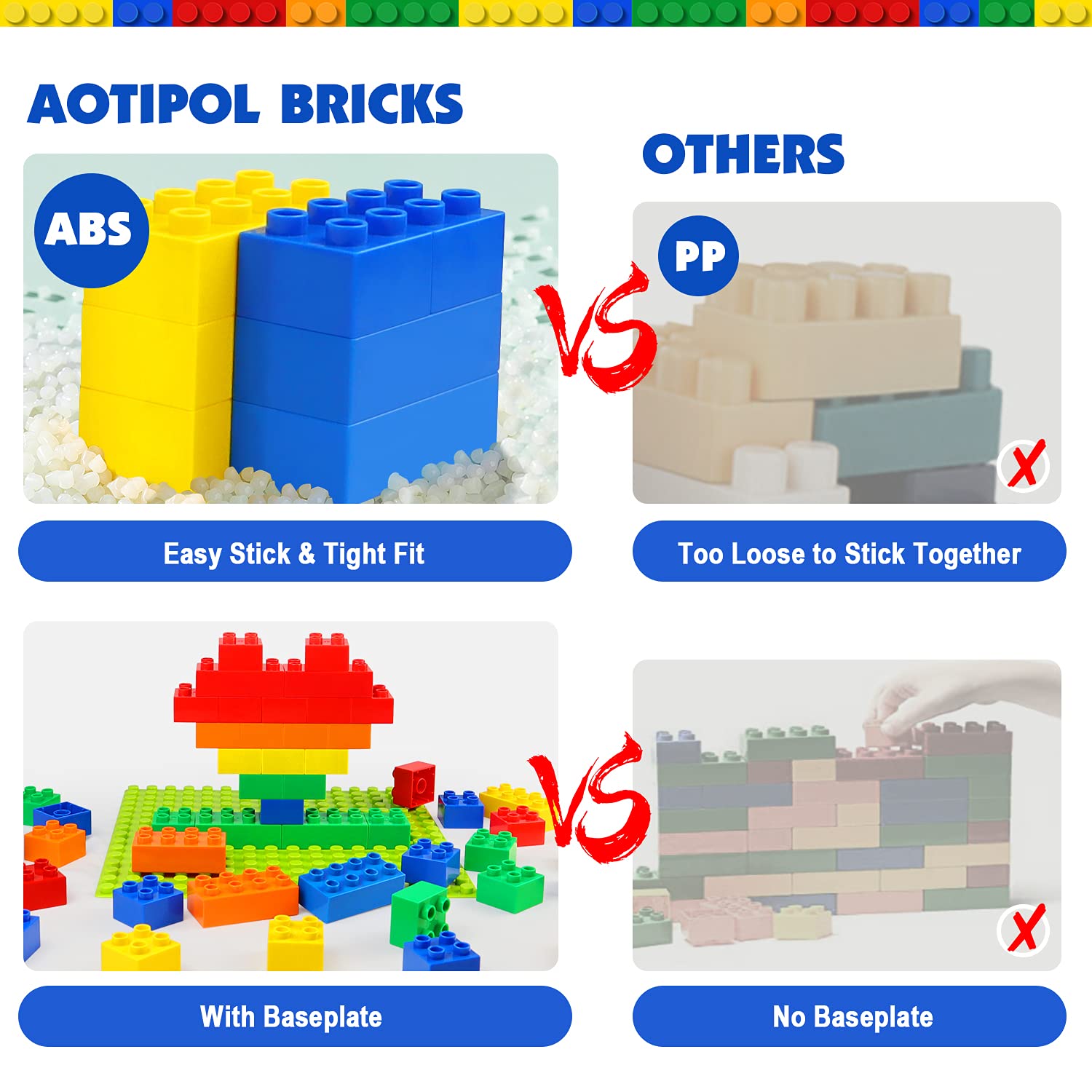 Large Building Blocks for Toddlers Kids Age 2-5, 100 PCS Set with Baseplate