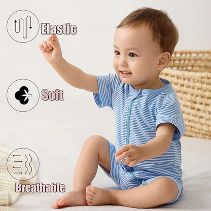 Feidoog Baby Boys 2Pack Rompers Summer Short Sleeve 2 Way Zipper One-Piece Romper Jumpsuit Sleep and Play