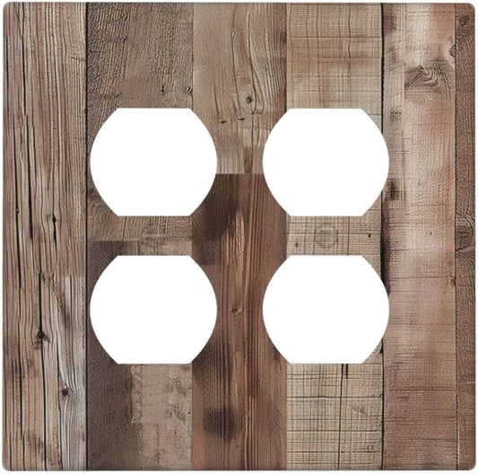 Decorative Outlet Covers Retro Wood Plank Vintaga Wooden Board 2 Gang Wall Plate Cover Double Duplex Receptacle Two Switch Light Switch Cover Plate Jumbo Dual Faceplate for Farmhouse