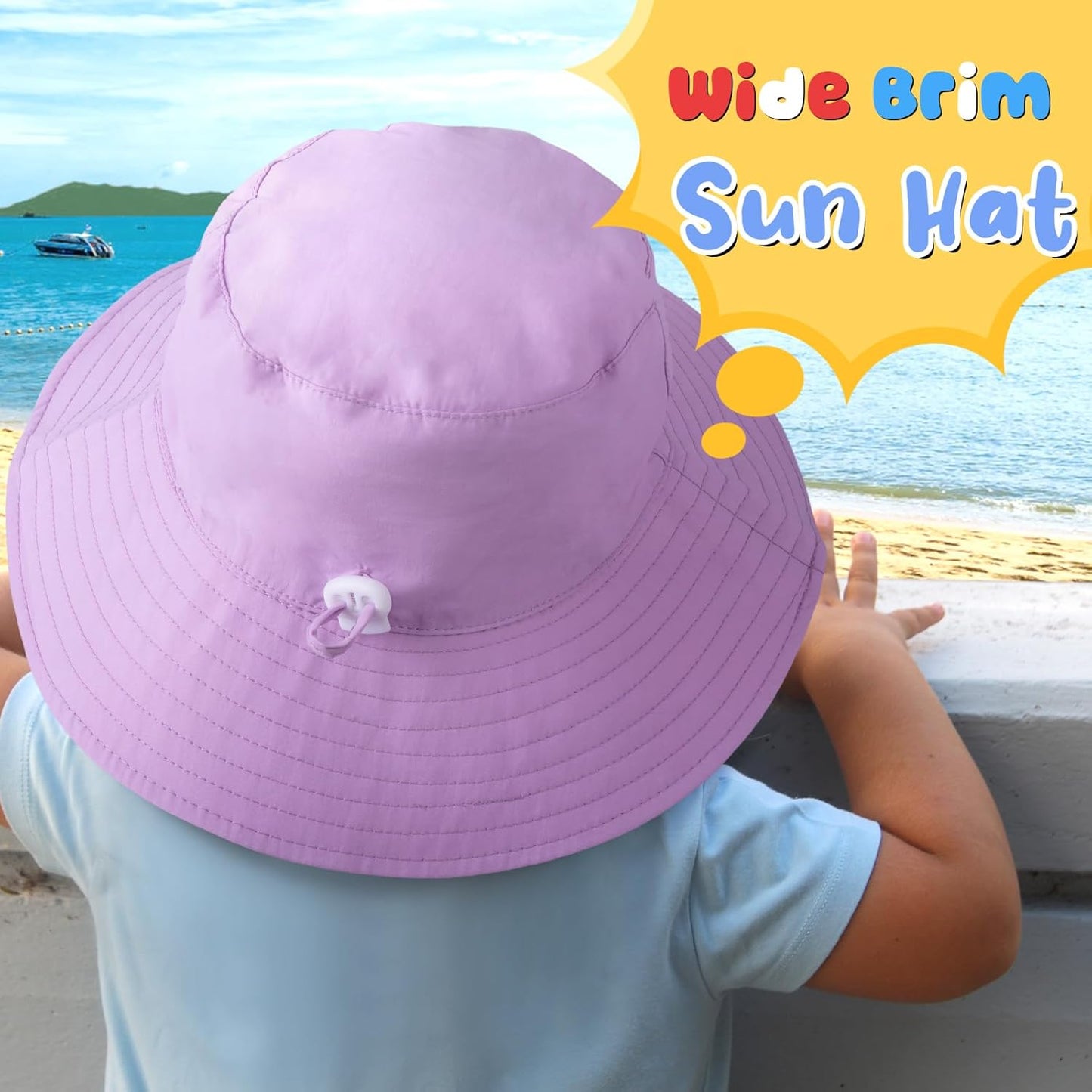 Baby Sun Hat Kids Summer UPF 50+ Toddler Bucket Hat Wide Brim Adjustable Beach Hats for Boys Girls Age 0-6 Years